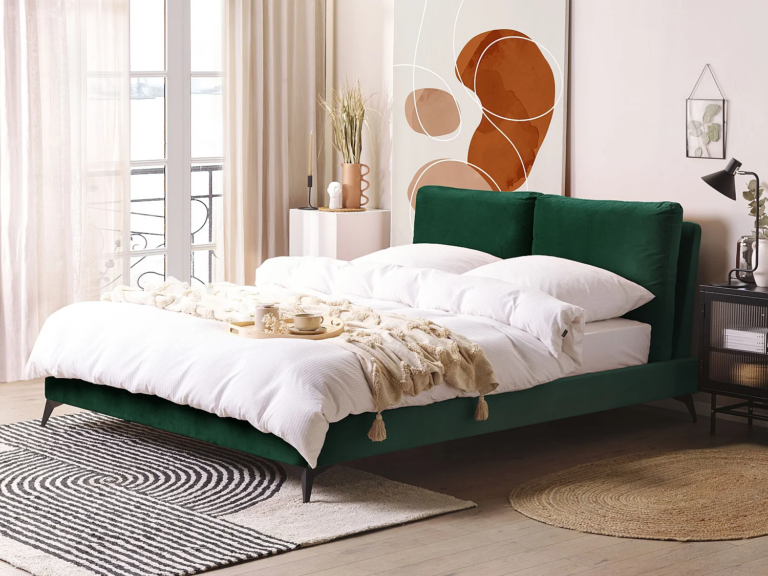 Letto Velluto MELLE 160 x 200 cm Verde smeraldo