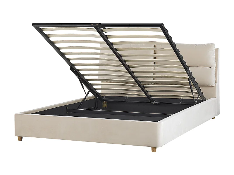 Lit ottoman Velours BATILLY 160 x 200 cm Beige clair