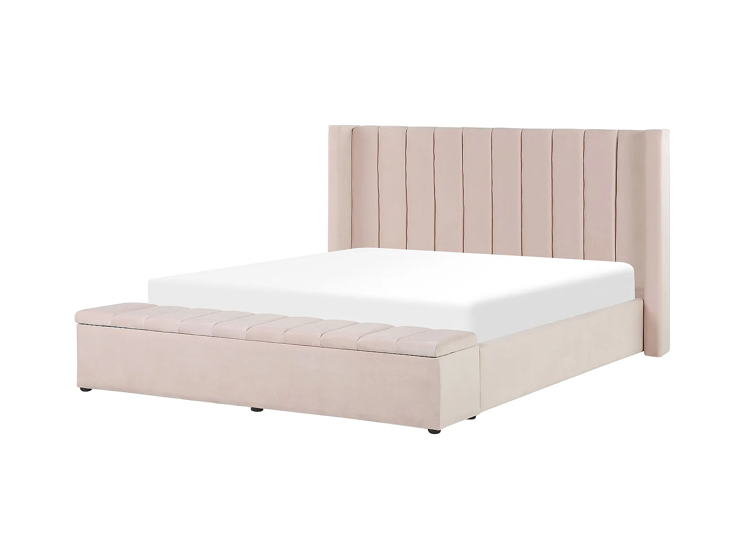 Lit avec banc de rangement Velours NOYERS 160 x 200 cm Rose pastel