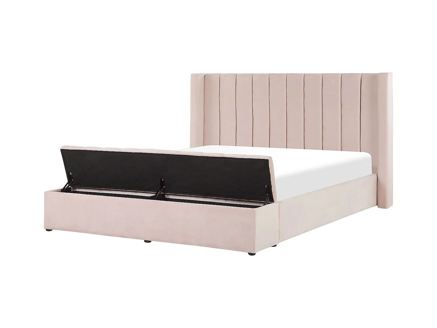 Lit avec banc de rangement Velours NOYERS 160 x 200 cm Rose pastel