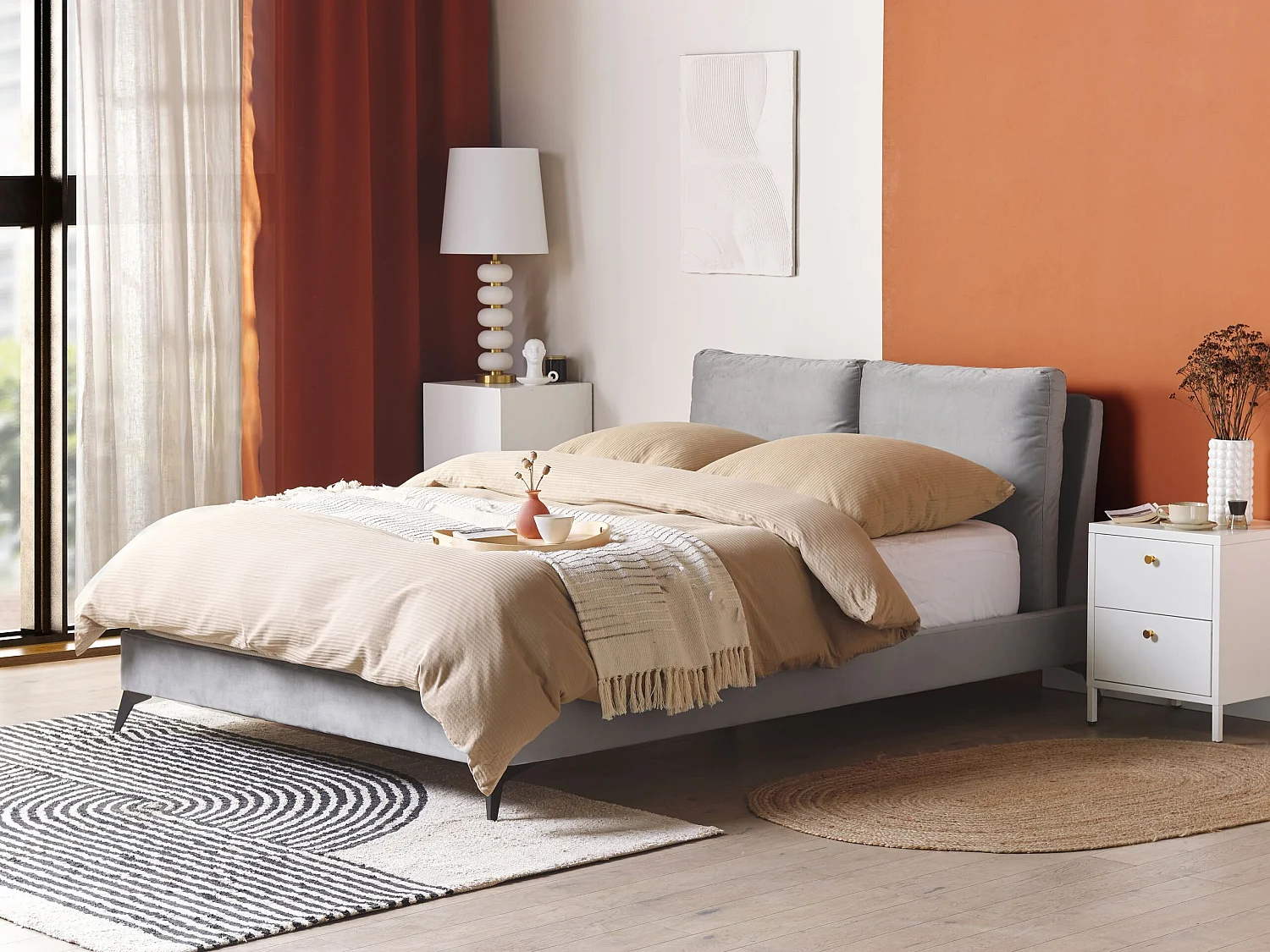 Bed Fluweel MELLE 140 x 200 cm Grijs