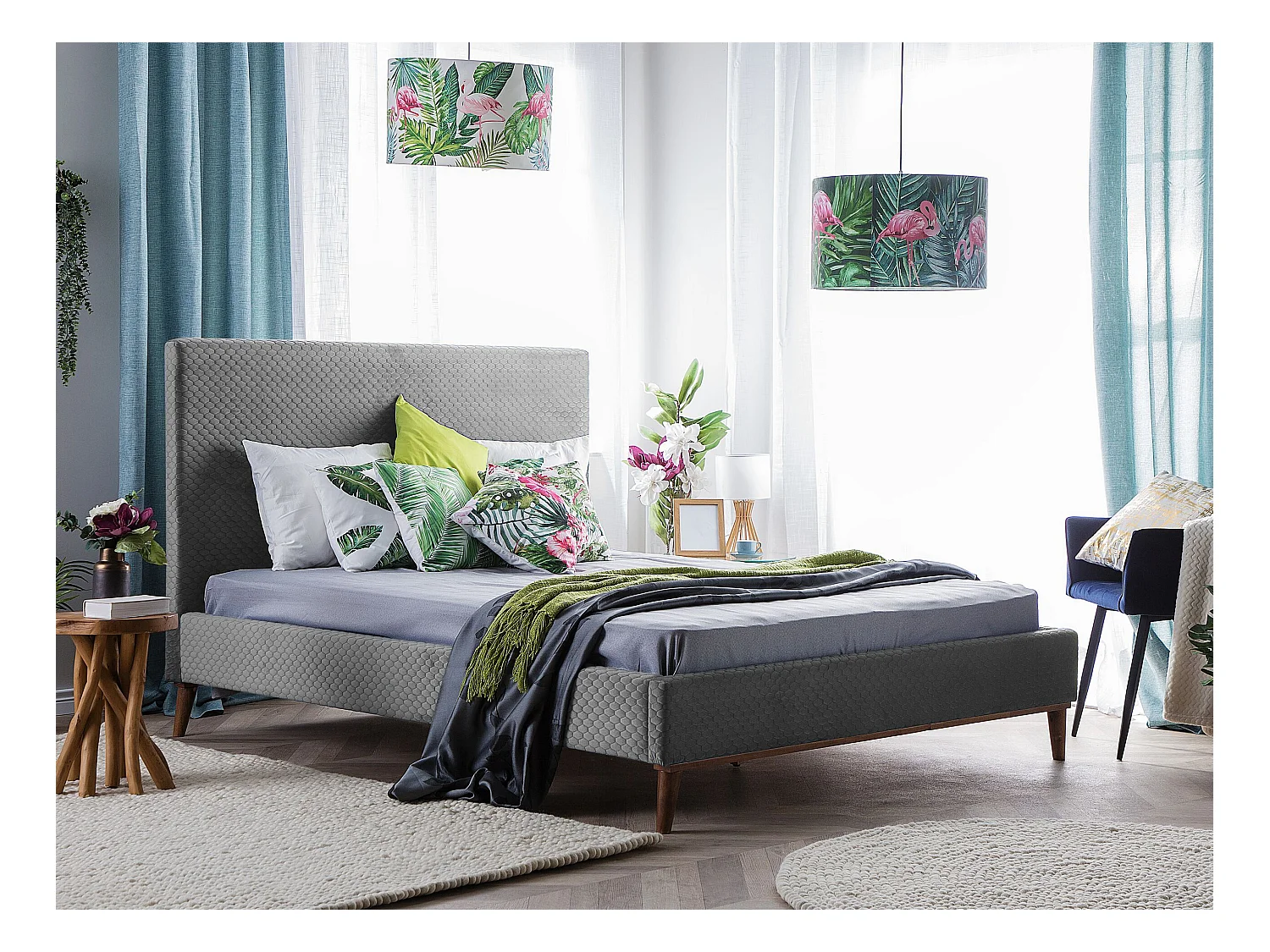 Bed Fluweel BAYONNE 160 x 200 cm Lichtgrijs