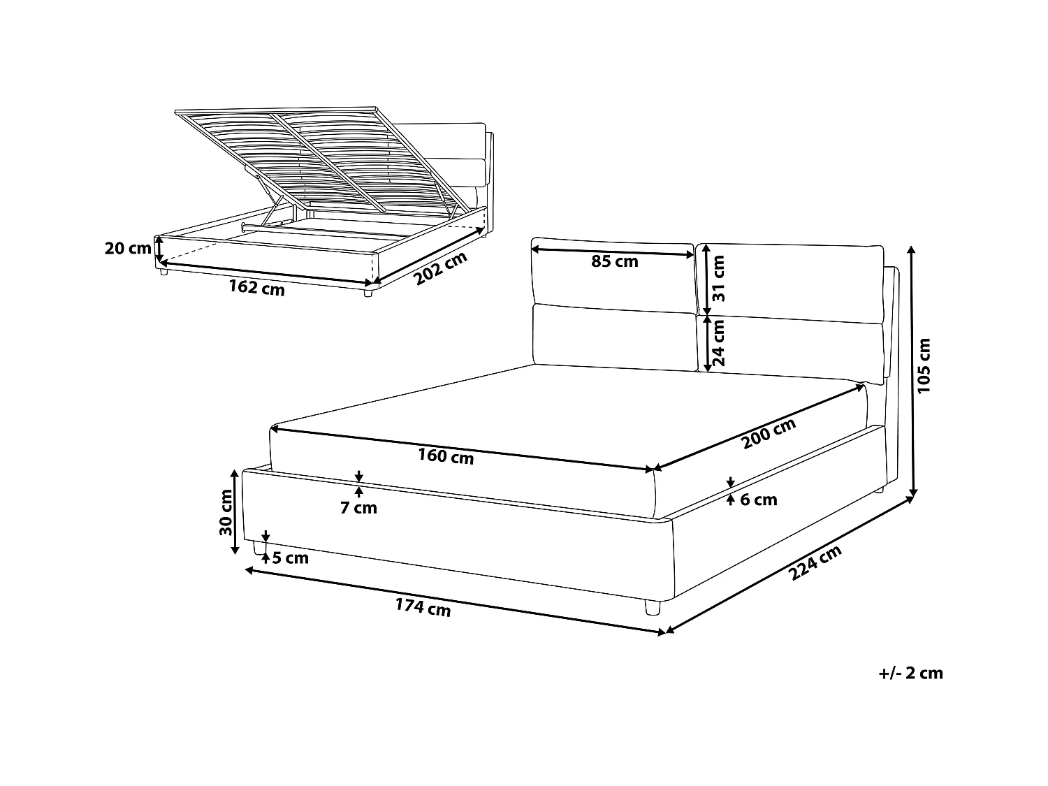 Cama con almacenaje Terciopelo BATILLY 160 x 200 cm Gris