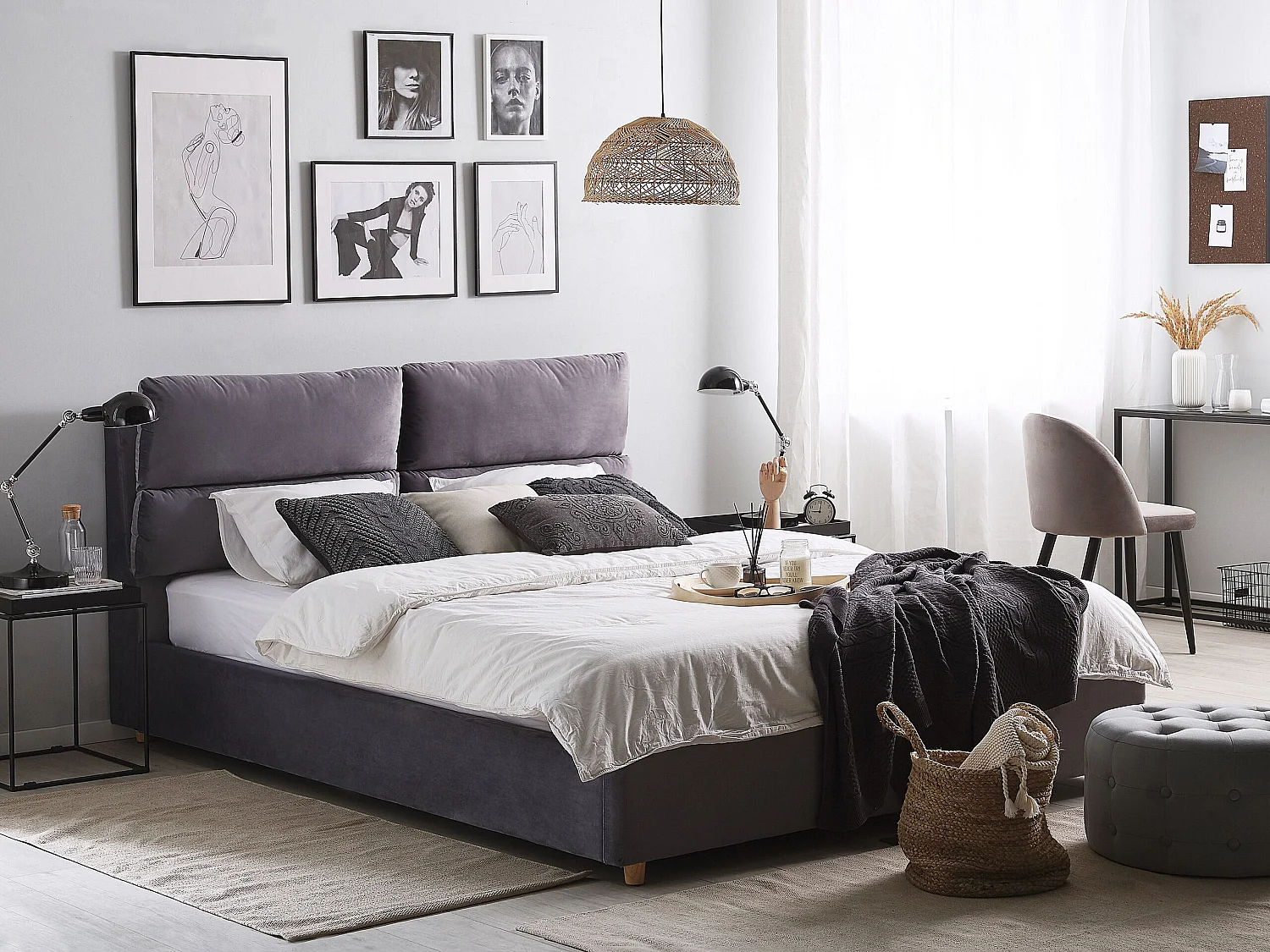 Bed met opbergruimte Fluweel BATILLY 160 x 200 cm Grijs