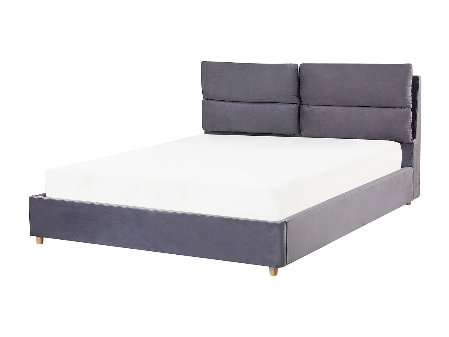 Schickes Doppelbett Grau Samtstoff Massivholz Bettkasten Lattenrost 160 x 200 cm