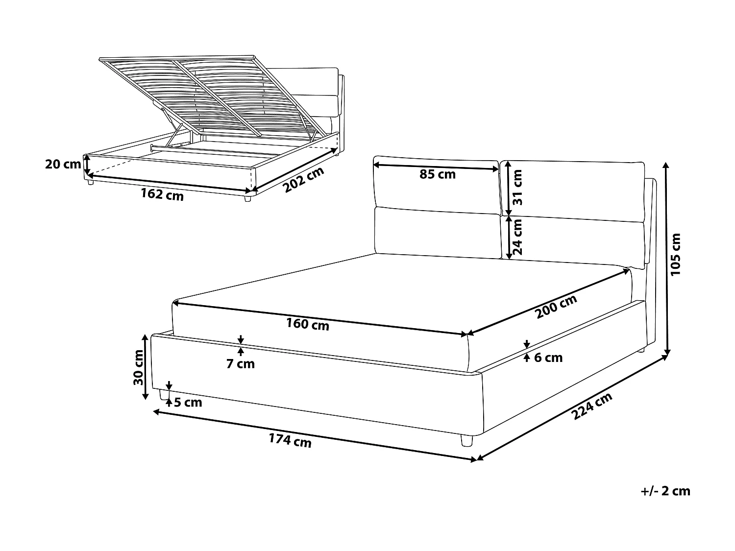 Bed met opbergruimte Fluweel BATILLY 160 x 200 cm Grijs
