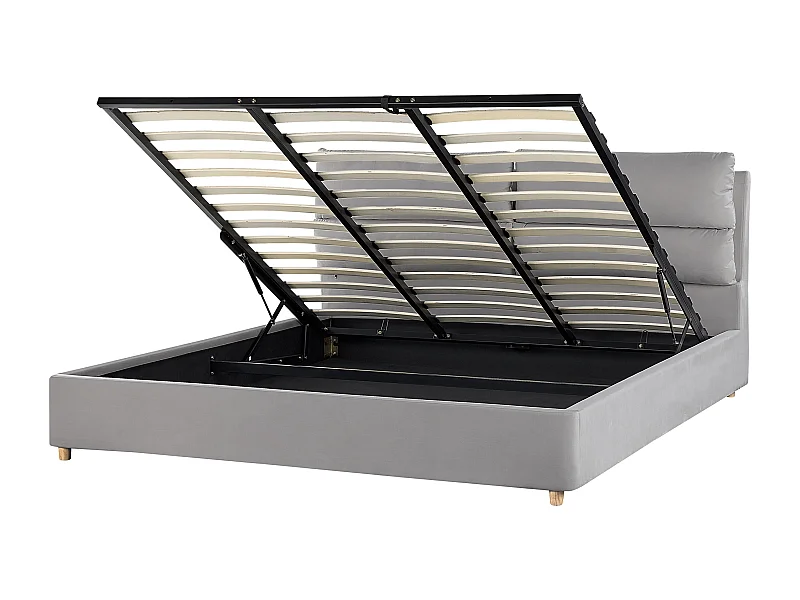 Cama baú Veludo BATILLY 180 x 200 cm Cinzento claro