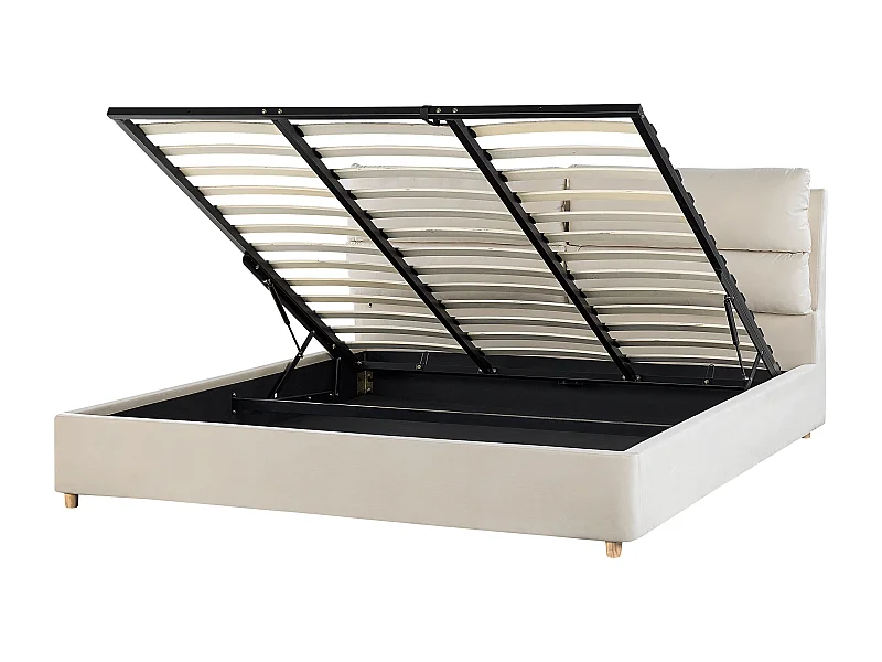 Cama con almacenaje Terciopelo BATILLY 180 x 200 cm Beige claro