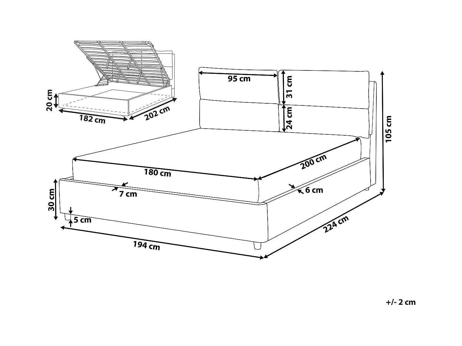 Cama con almacenaje Terciopelo BATILLY 180 x 200 cm Beige claro