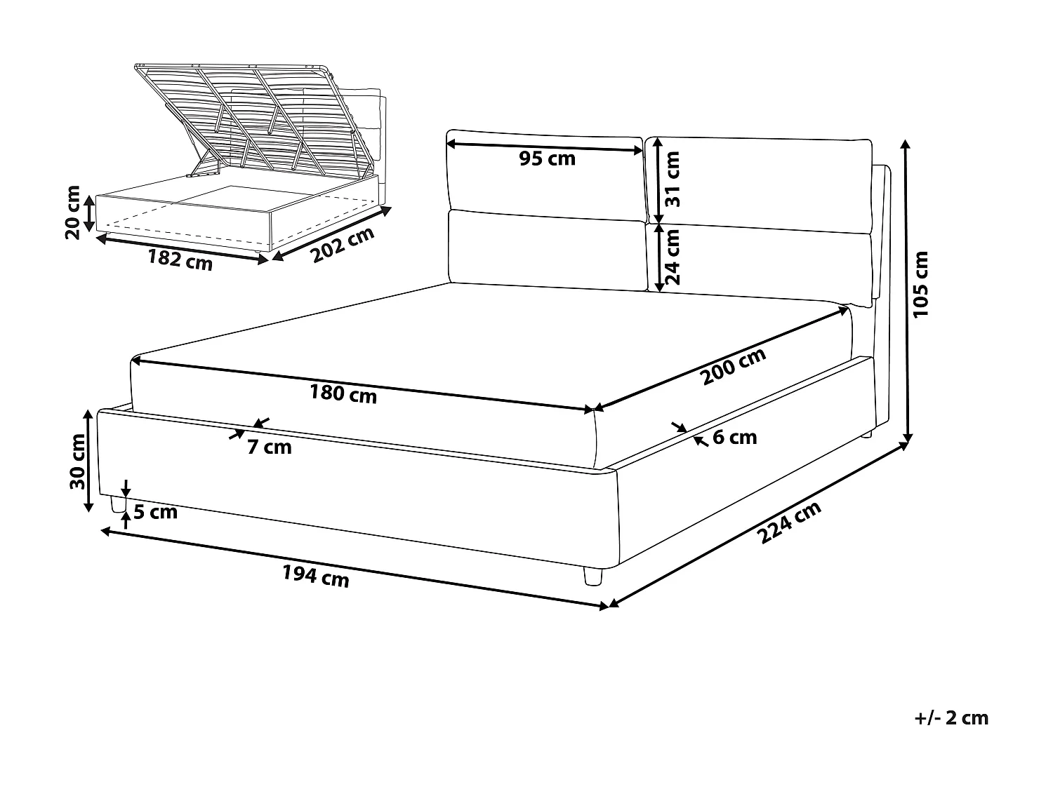 Lit ottoman Velours BATILLY 180 x 200 cm Beige clair