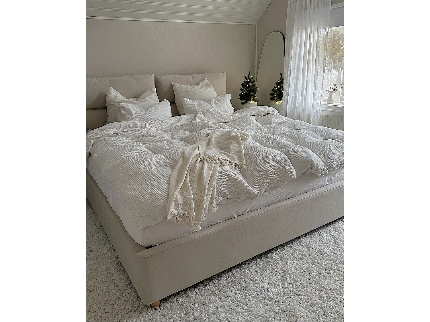 Cama con almacenaje Terciopelo BATILLY 180 x 200 cm Beige claro