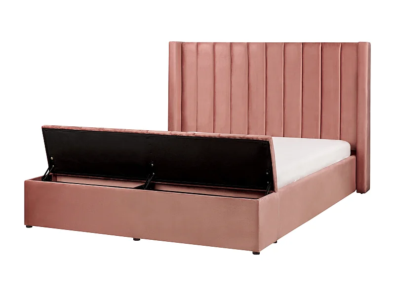 Letto con panca contenitore Velluto NOYERS 160 x 200 cm Rosa