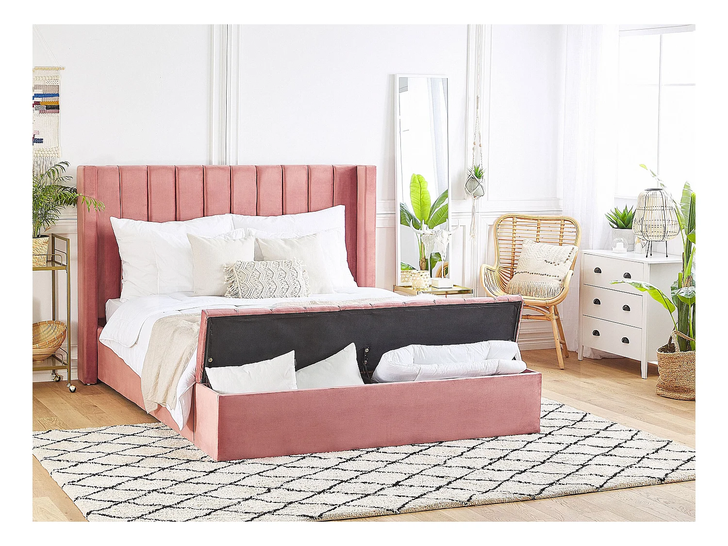 Luxuriöses Bett Samtstoff zusätzlicher Staumraum 160 x 200 cm rosa Noyers