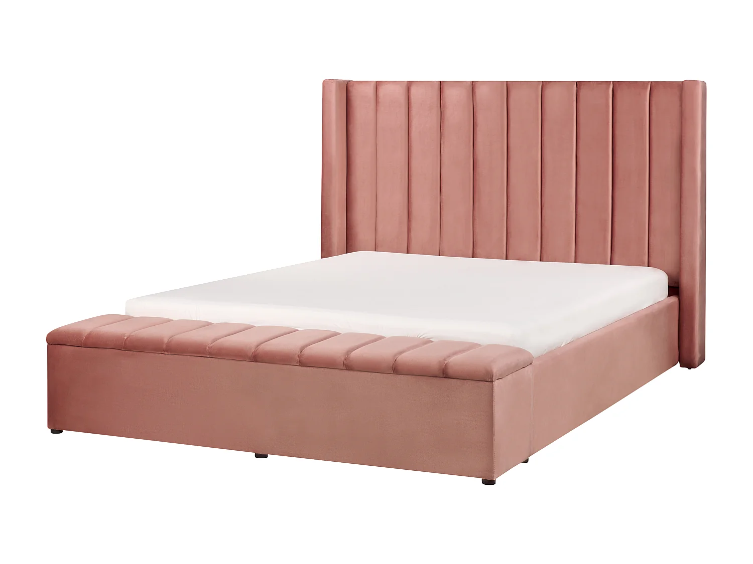 Lit avec banc de rangement Velours NOYERS 160 x 200 cm Rose