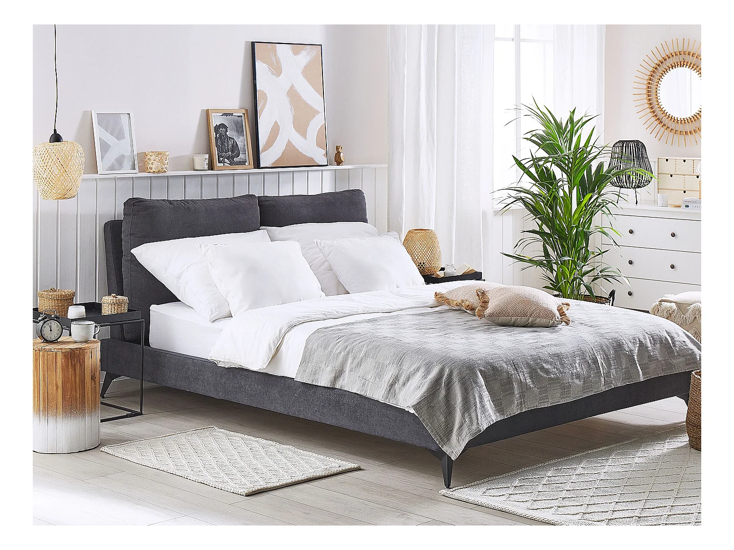 Lit avec sommier Velours MELLE 160 x 200 cm Gris foncé