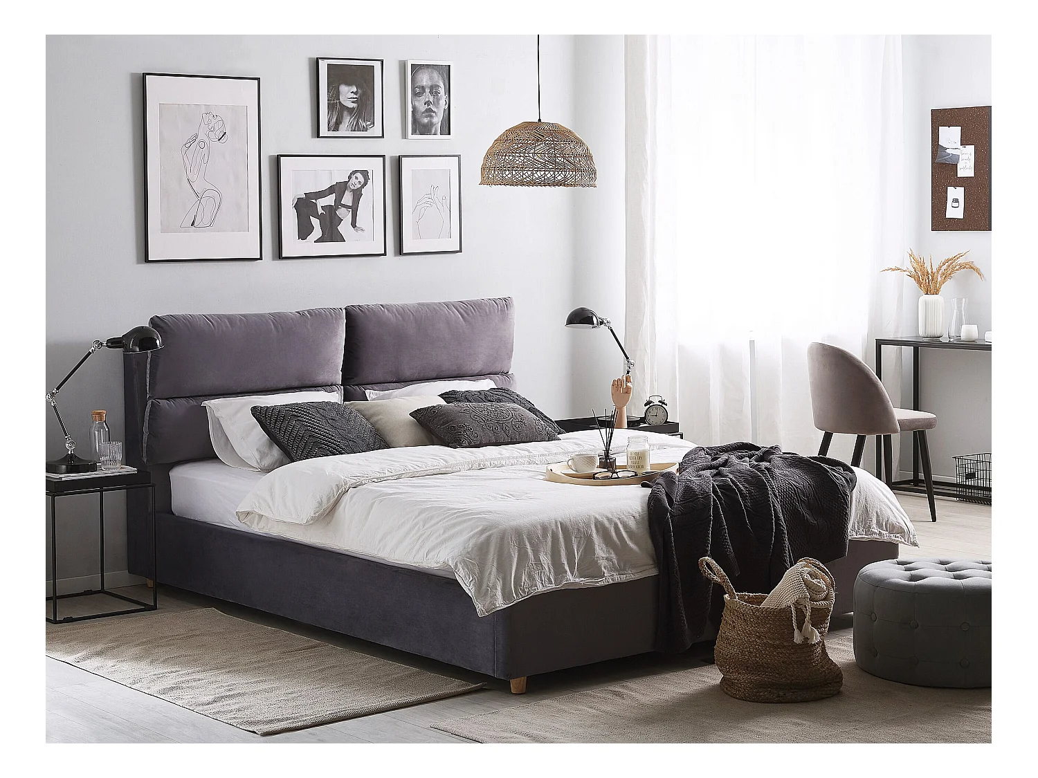 Bed met opbergruimte Fluweel BATILLY 180 x 200 cm Grijs