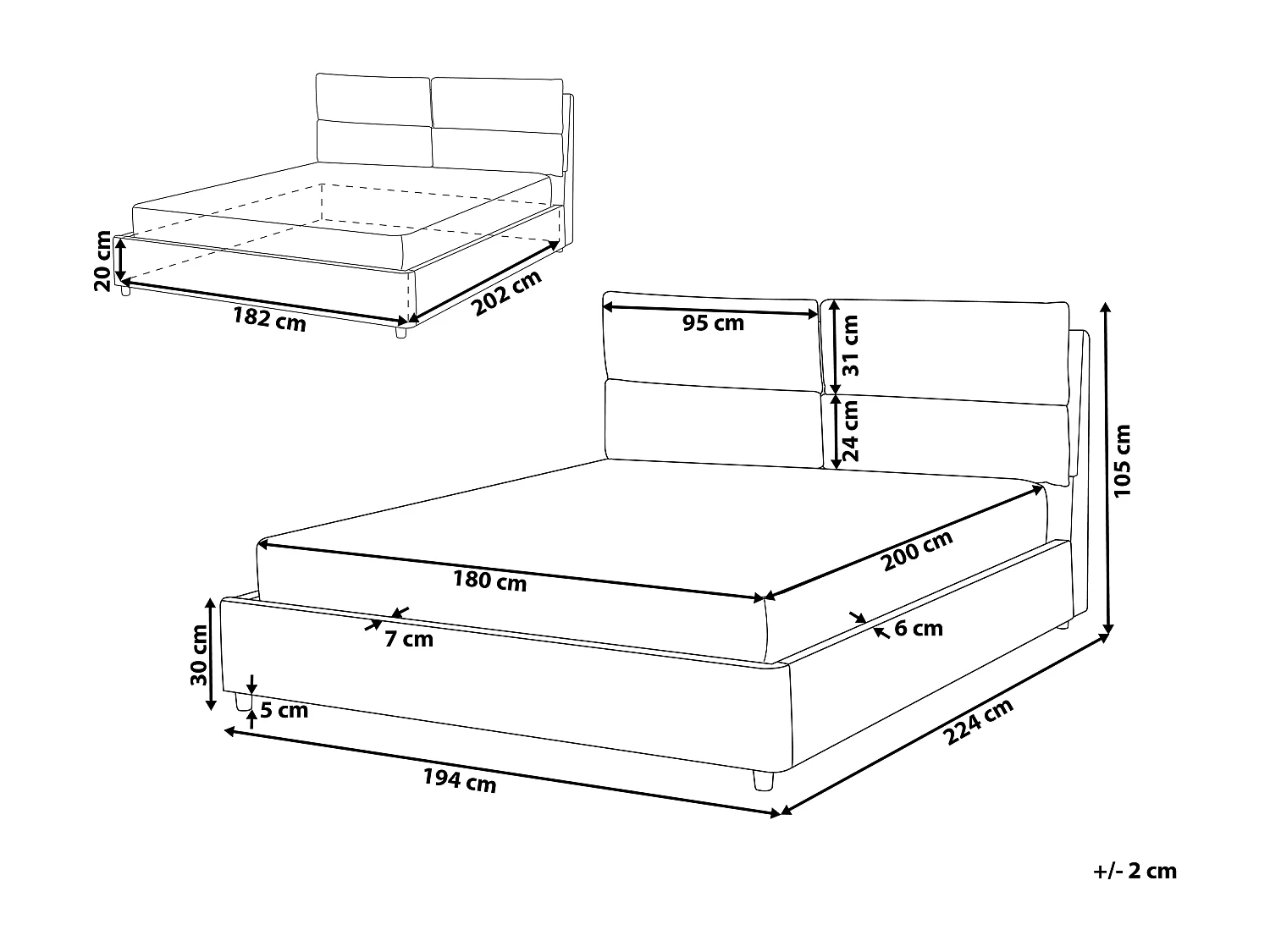 Letto con ottomano Velluto BATILLY 180 x 200 cm Grigio