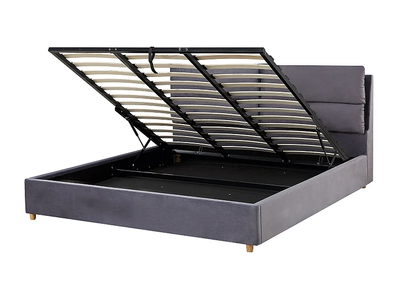 Cama baú Veludo BATILLY 180 x 200 cm Cinzento