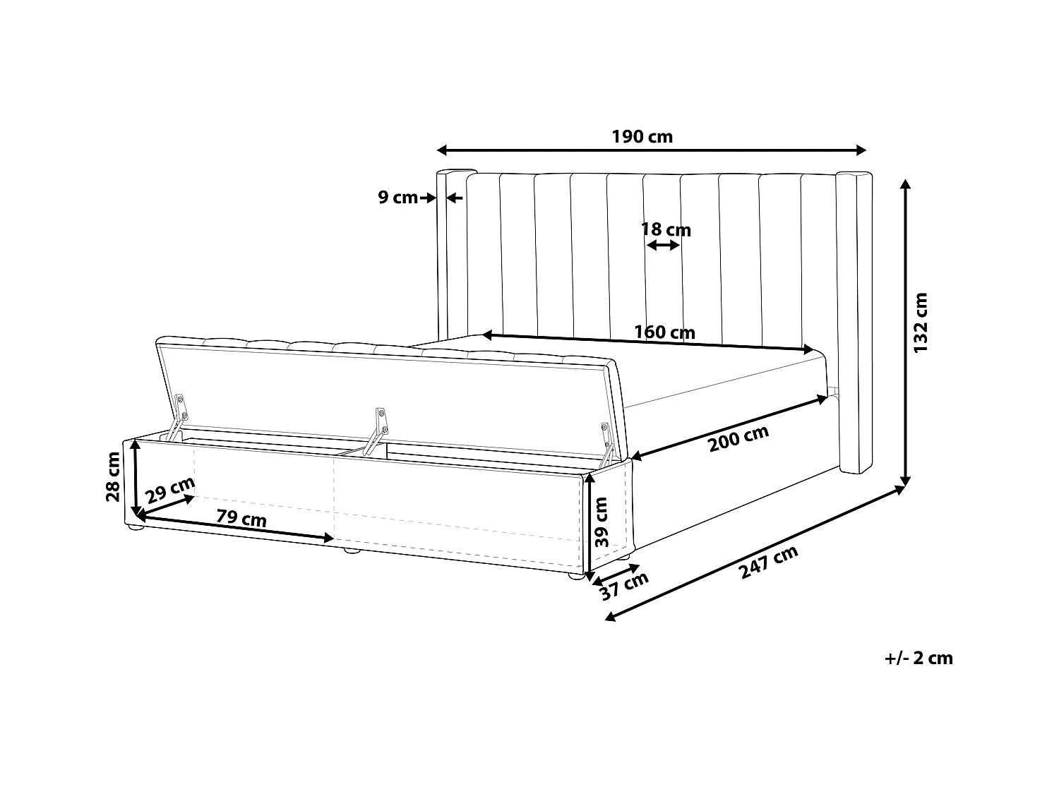 Bed met opbergbankje Fluweel NOYERS 160 x 200 cm Grijs
