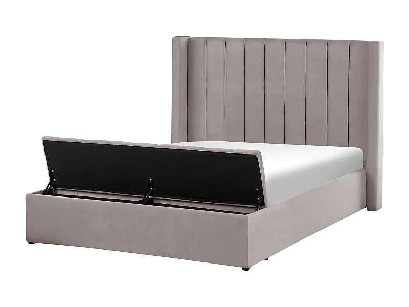 Lit avec banc de rangement Velours NOYERS 160 x 200 cm Gris