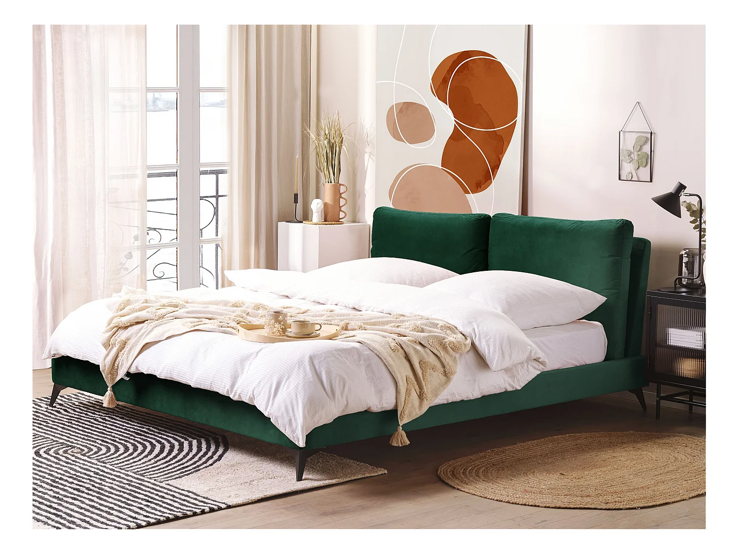 Elegantes Polsterbett in Grün Samtstoff mit Lattenrost 180 x 200 cm Melle