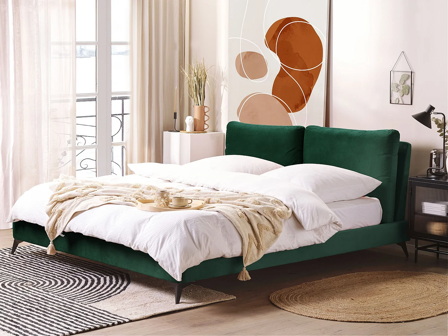 Cama Veludo MELLE 180 x 200 cm Verde esmeralda