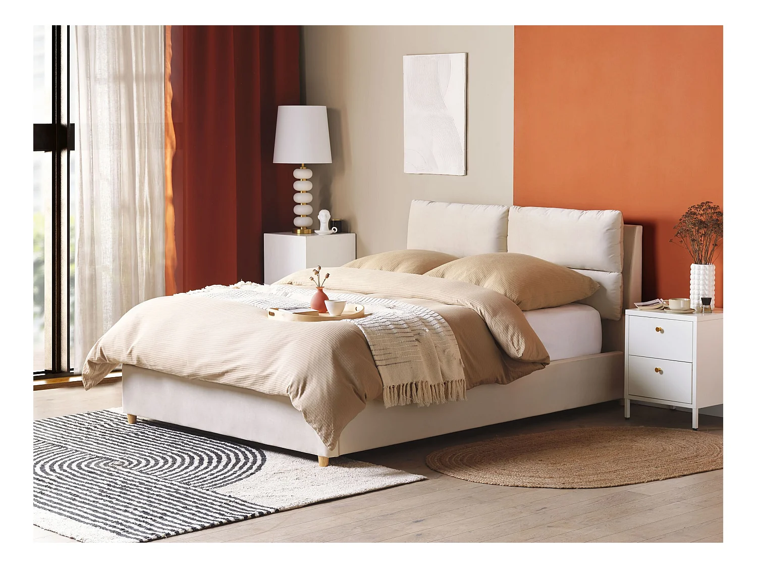 Bed met opbergruimte Fluweel BATILLY 140 x 200 cm Lichtbeige