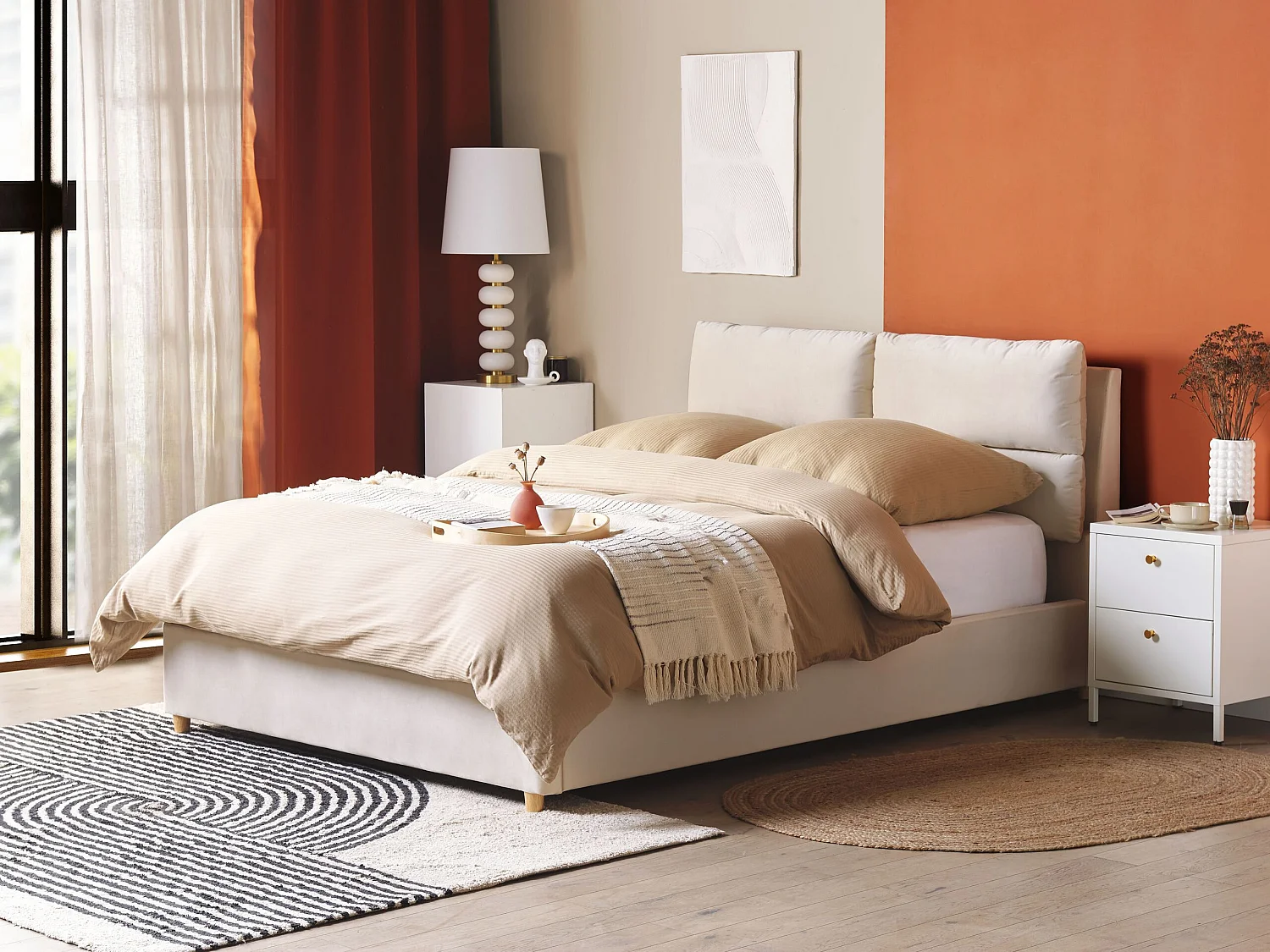Bett mit Stauraum Samtstoff BATILLY 140 x 200 cm Hellbeige