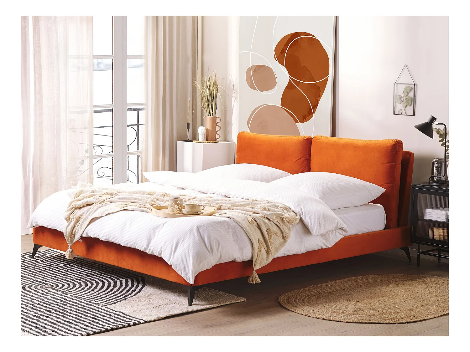 Lit avec sommier Velours MELLE 180 x 200 cm Orange