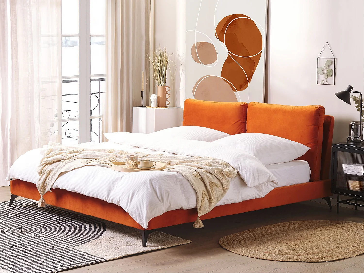 Bett mit Lattenrost Samtstoff MELLE 180 x 200 cm Orange