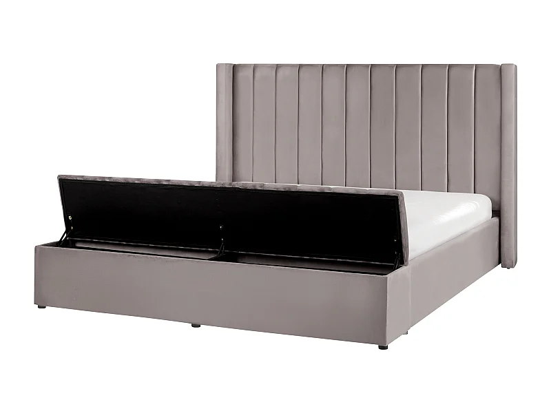 Lit avec banc de rangement Velours NOYERS 180 x 200 cm Gris