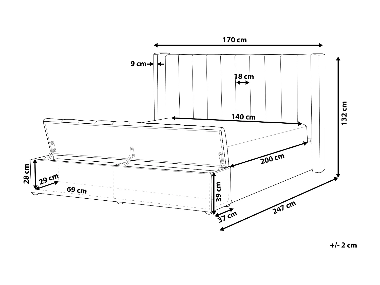 Bed met opbergbankje Fluweel NOYERS 140 x 200 cm Grijs