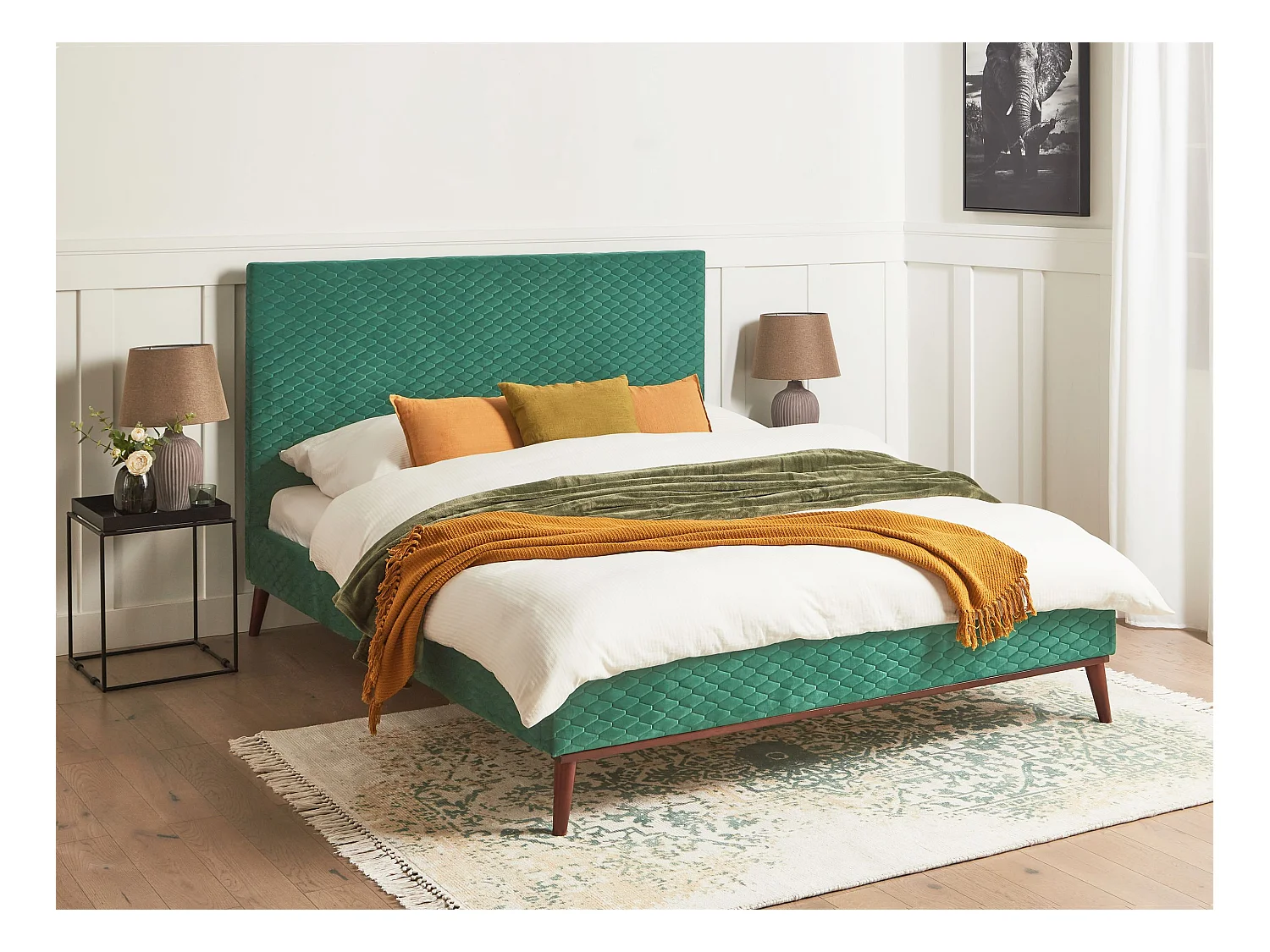 Cama Veludo BAYONNE 160 x 200 cm Verde escuro