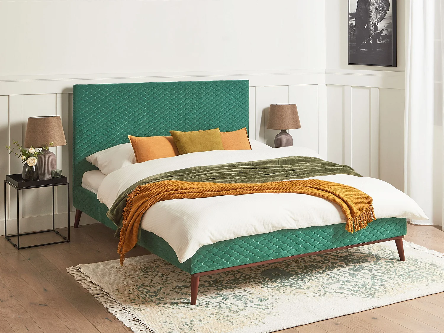 Lit avec sommier Velours BAYONNE 160 x 200 cm Vert foncé