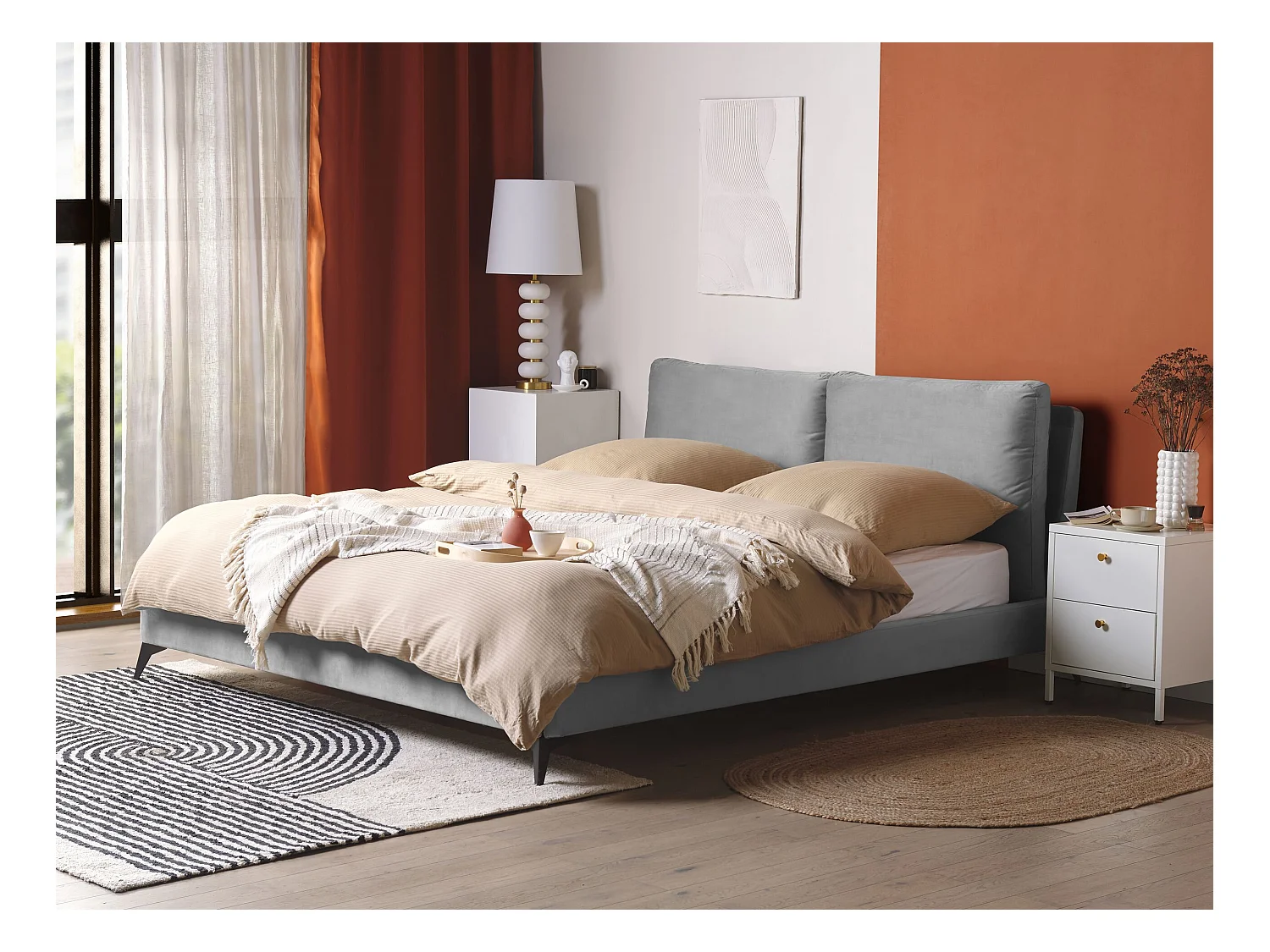 Lit avec sommier Velours MELLE 180 x 200 cm Gris