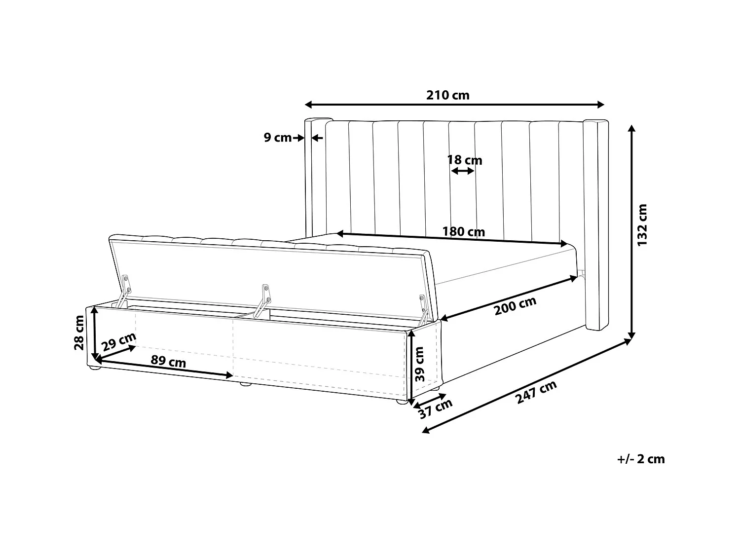 Lit avec banc de rangement Velours NOYERS 180 x 200 cm Rose