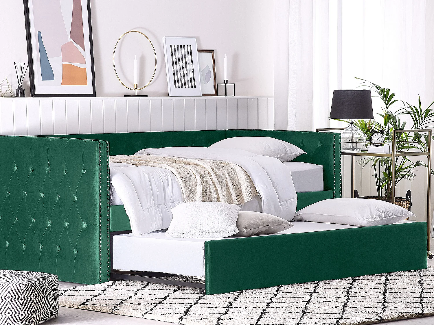 Onderschuifbed Fluweel GASSIN 90 x 200 cm Smaragdgroen