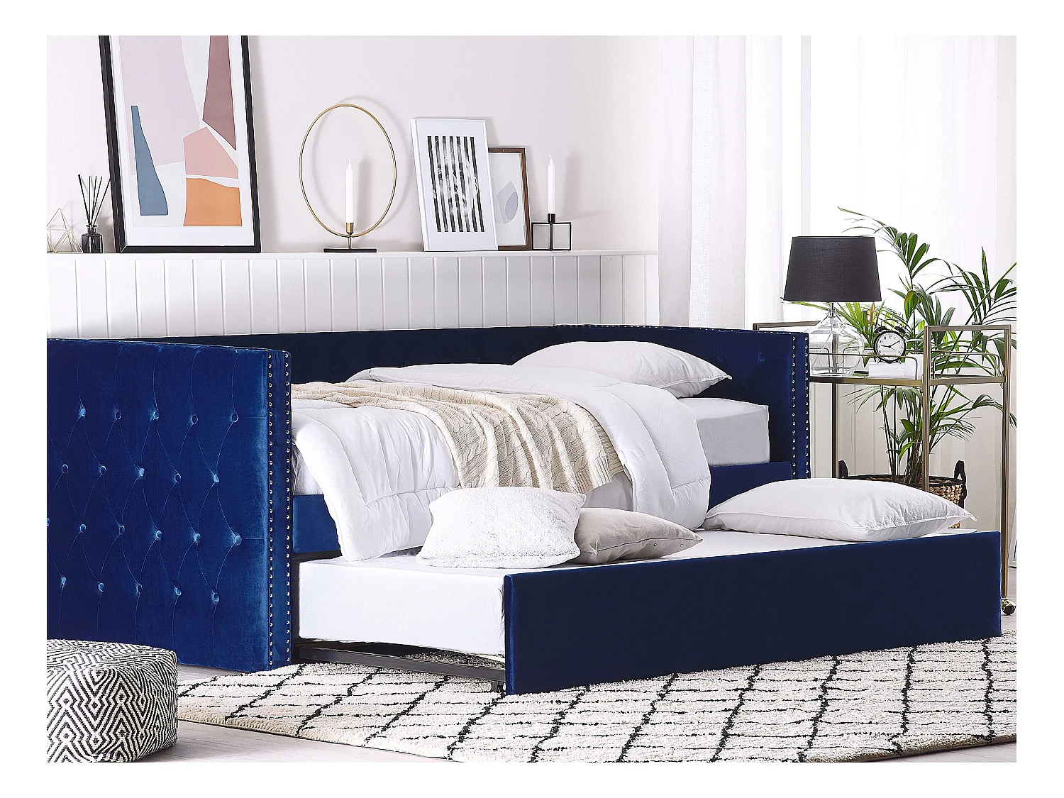 Lit gigogne Velours GASSIN 90 x 200 cm Bleu marine