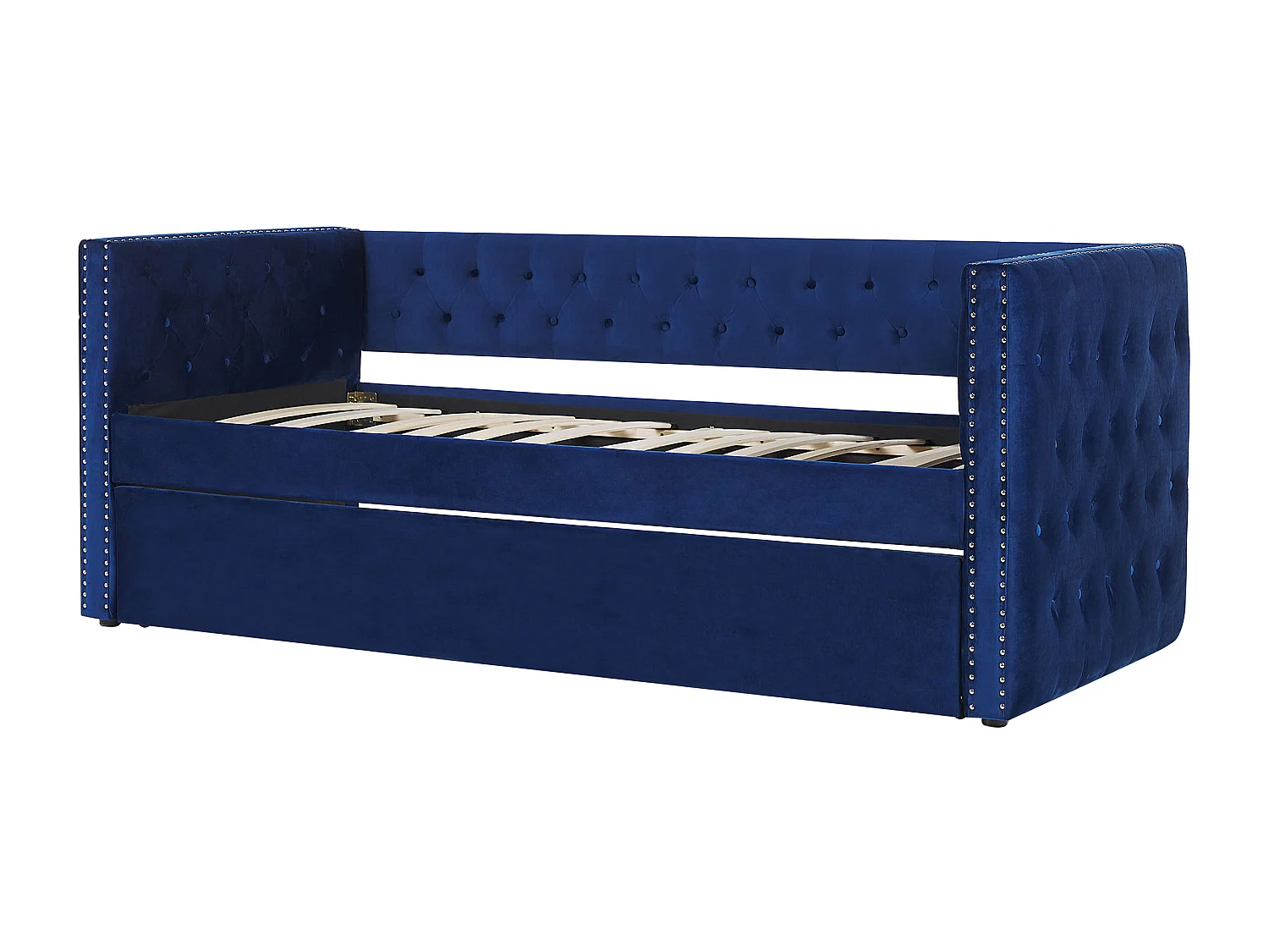 Lit gigogne Velours GASSIN 90 x 200 cm Bleu marine