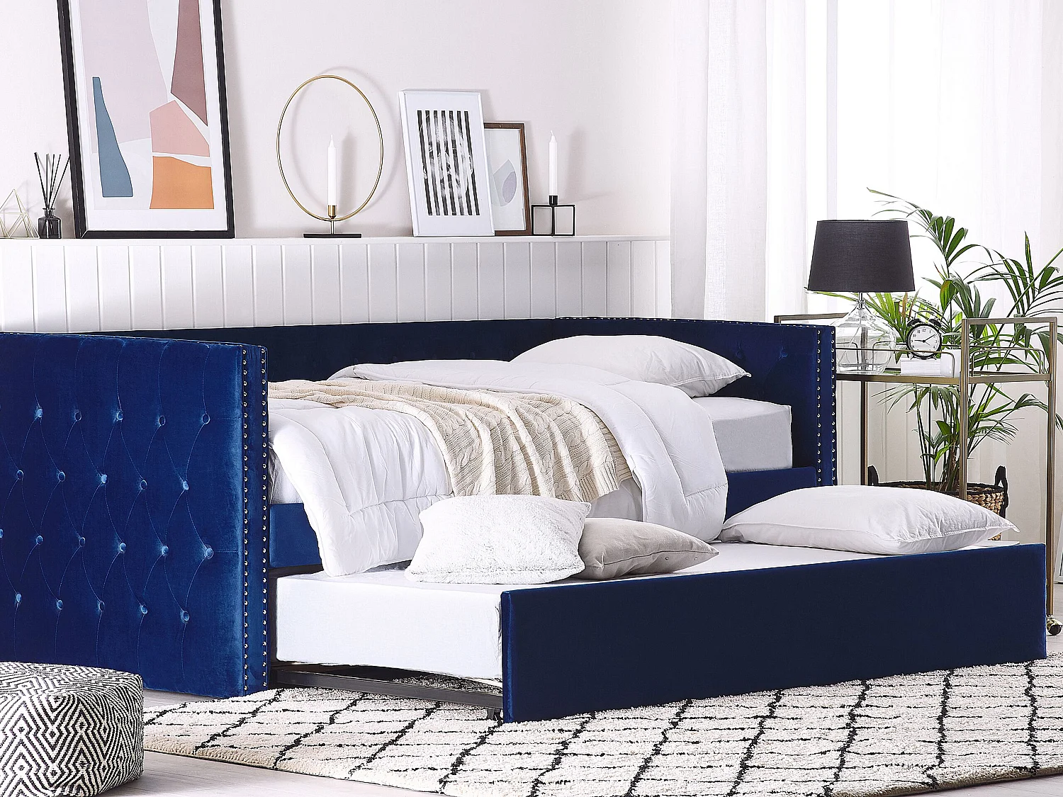 Lit gigogne Velours GASSIN 90 x 200 cm Bleu marine