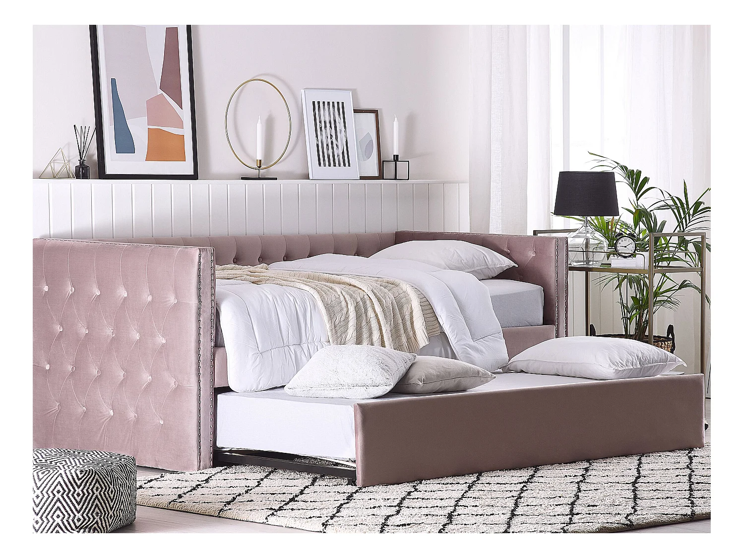 Łóżko wysuwane Welur GASSIN 90 x 200 cm Różowy