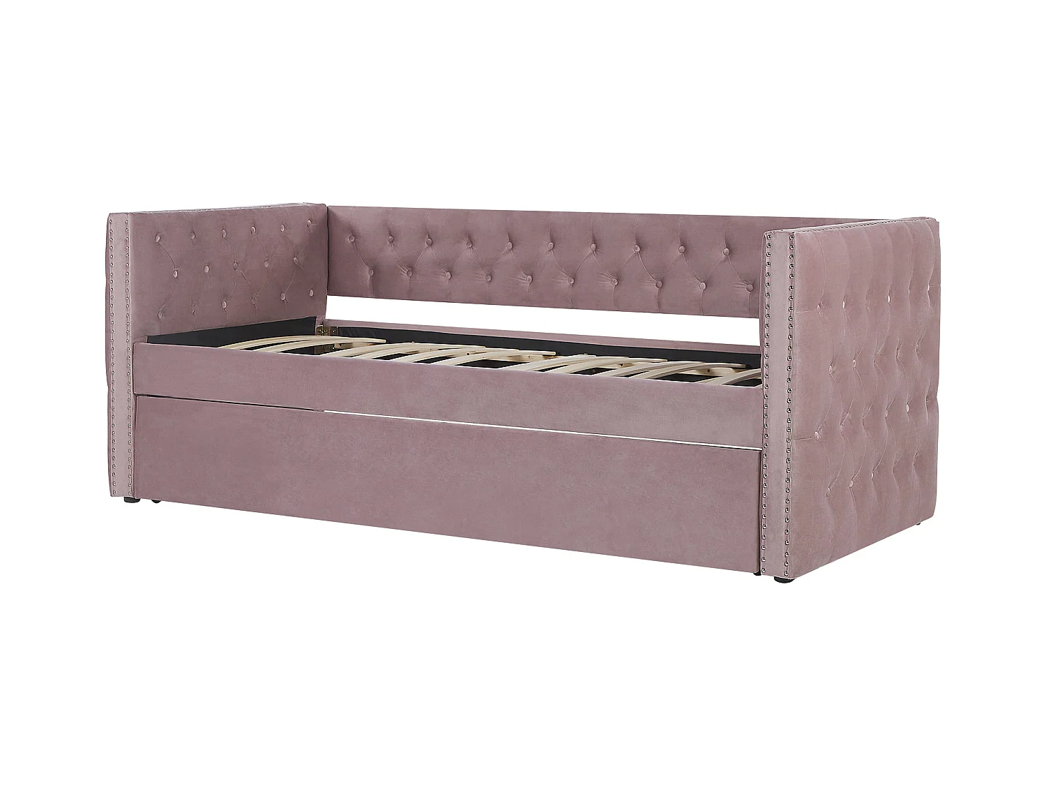 Łóżko wysuwane Welur GASSIN 90 x 200 cm Różowy