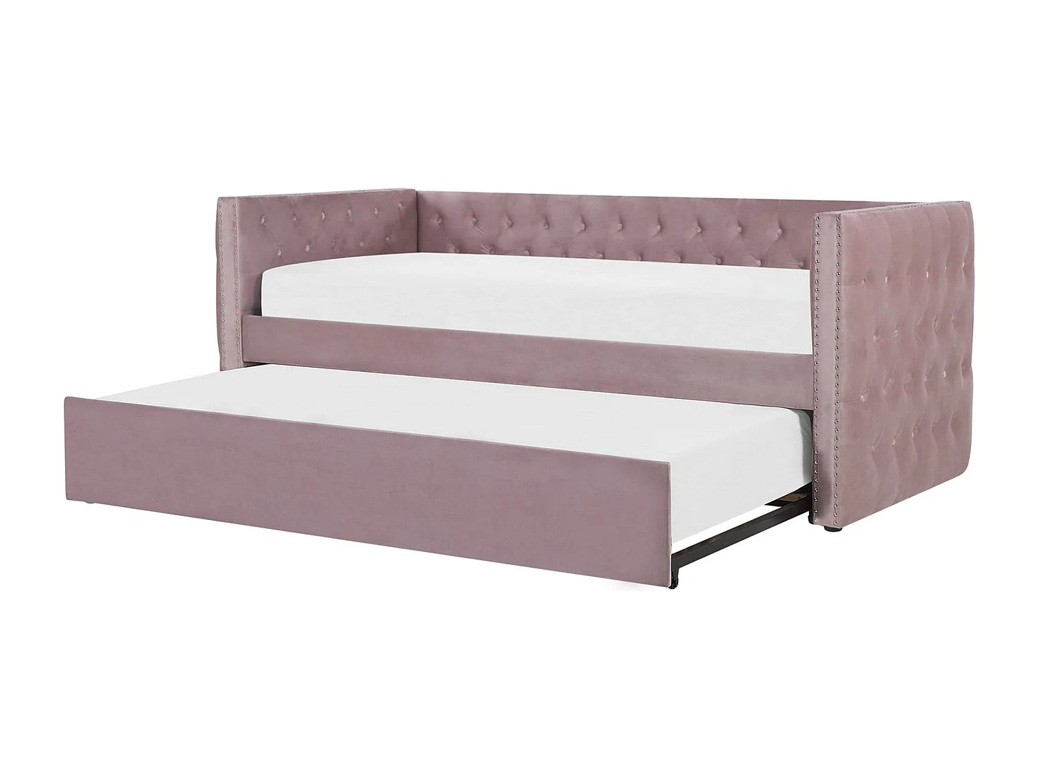 Lit gigogne Velours GASSIN 90 x 200 cm Rose
