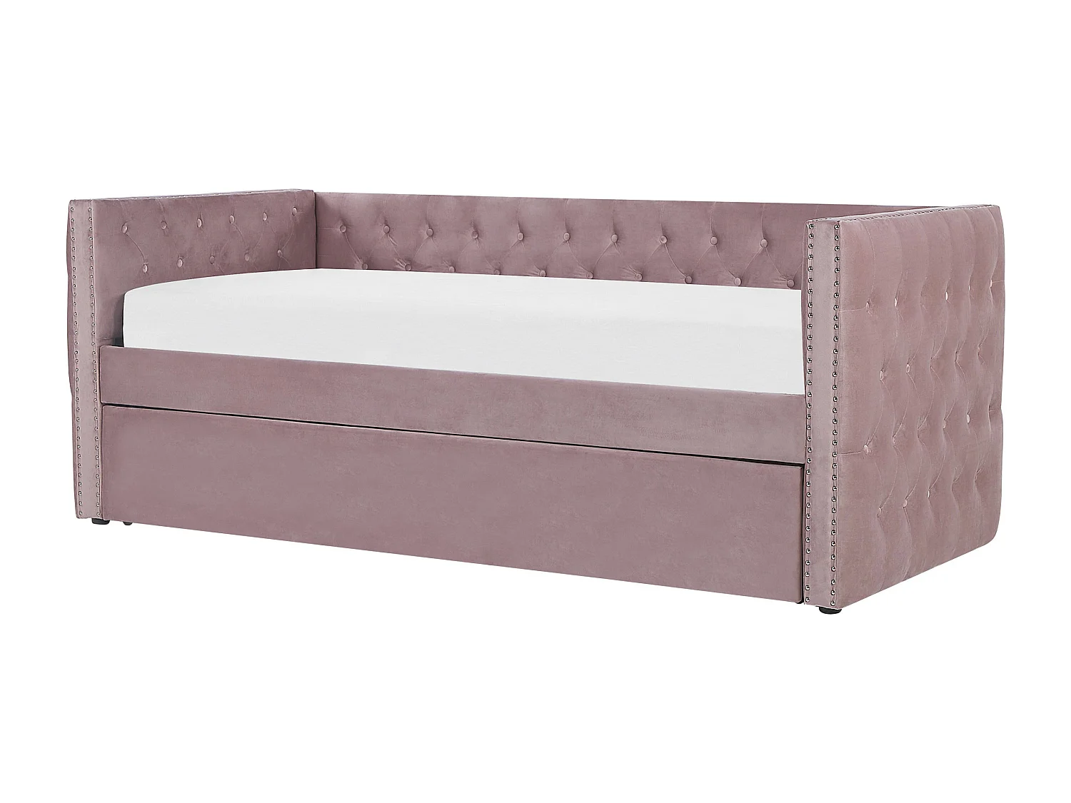 Lit gigogne Velours GASSIN 90 x 200 cm Rose