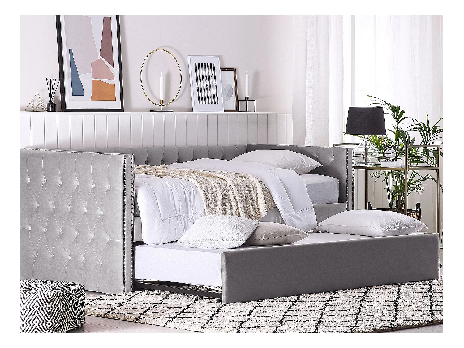 Lit gigogne Velours GASSIN 90 x 200 cm Gris