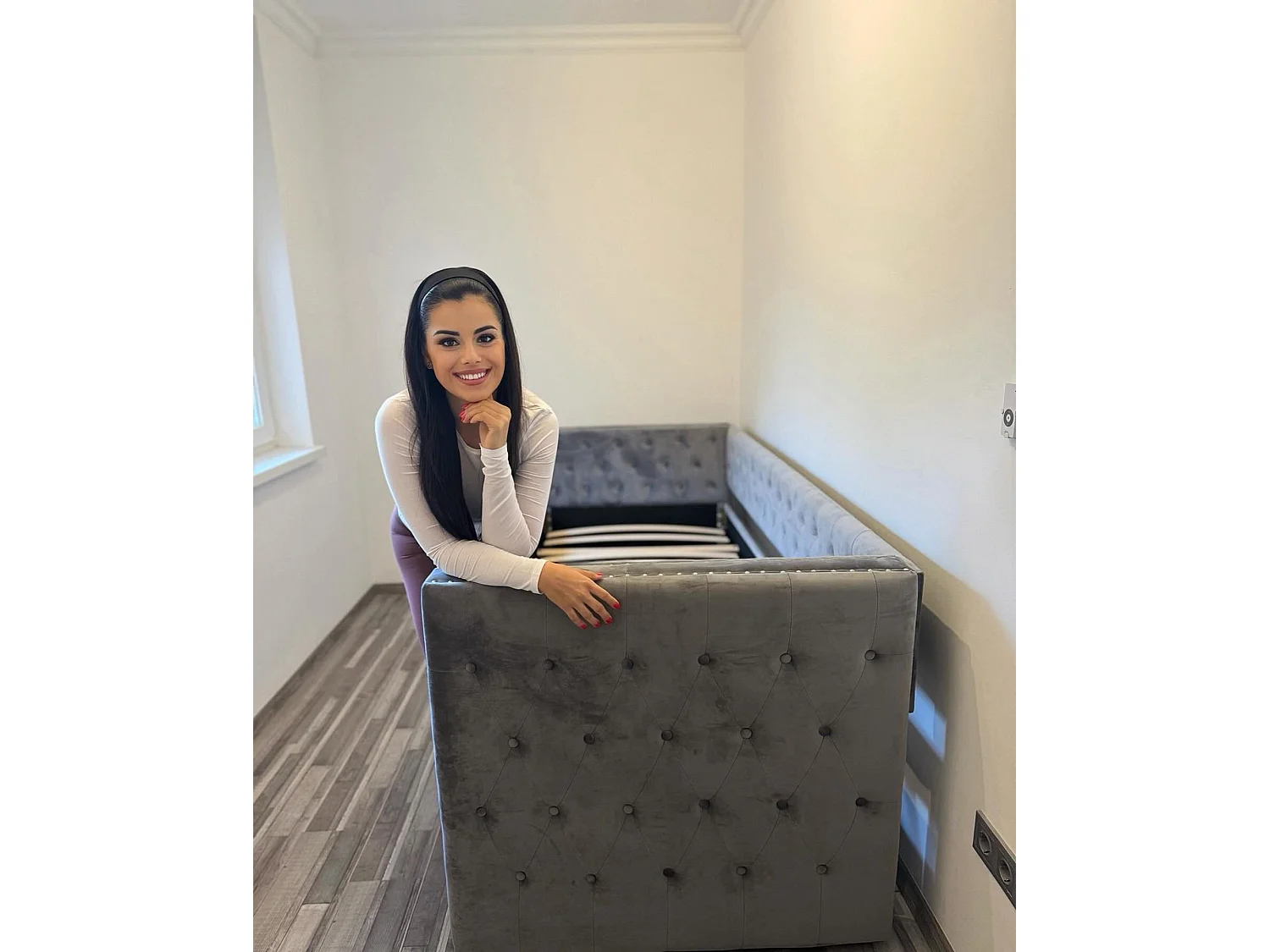 Onderschuifbed Fluweel GASSIN 90 x 200 cm Grijs