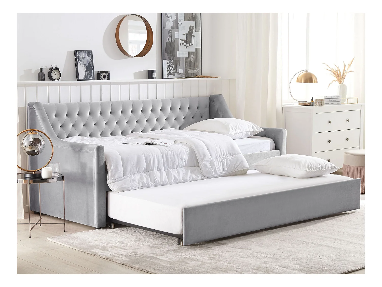 Łóżko wysuwane Welur MONTARGIS 90 x 200 cm Jasnoszary