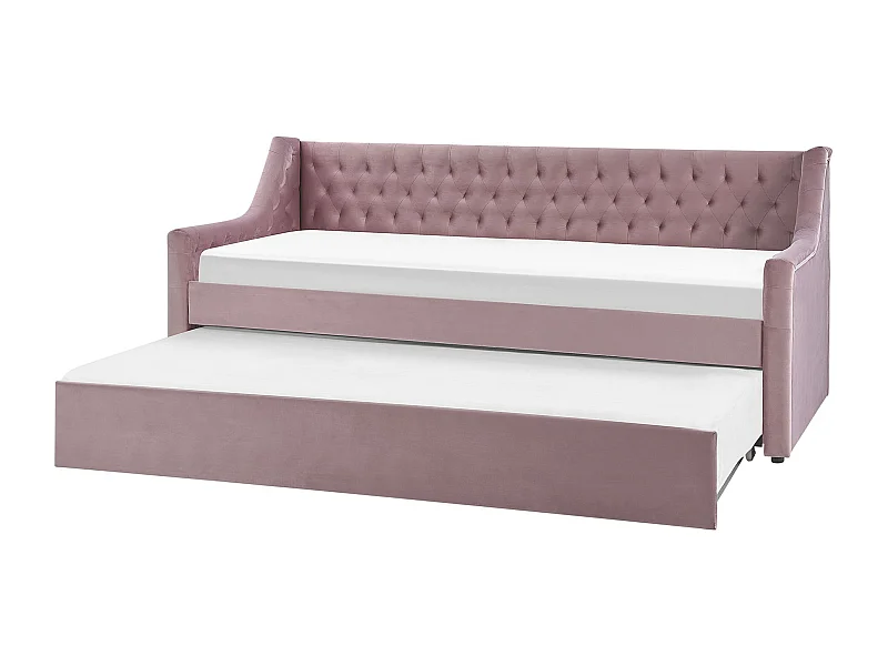 Łóżko wysuwane Welur MONTARGIS 90 x 200 cm Różowy