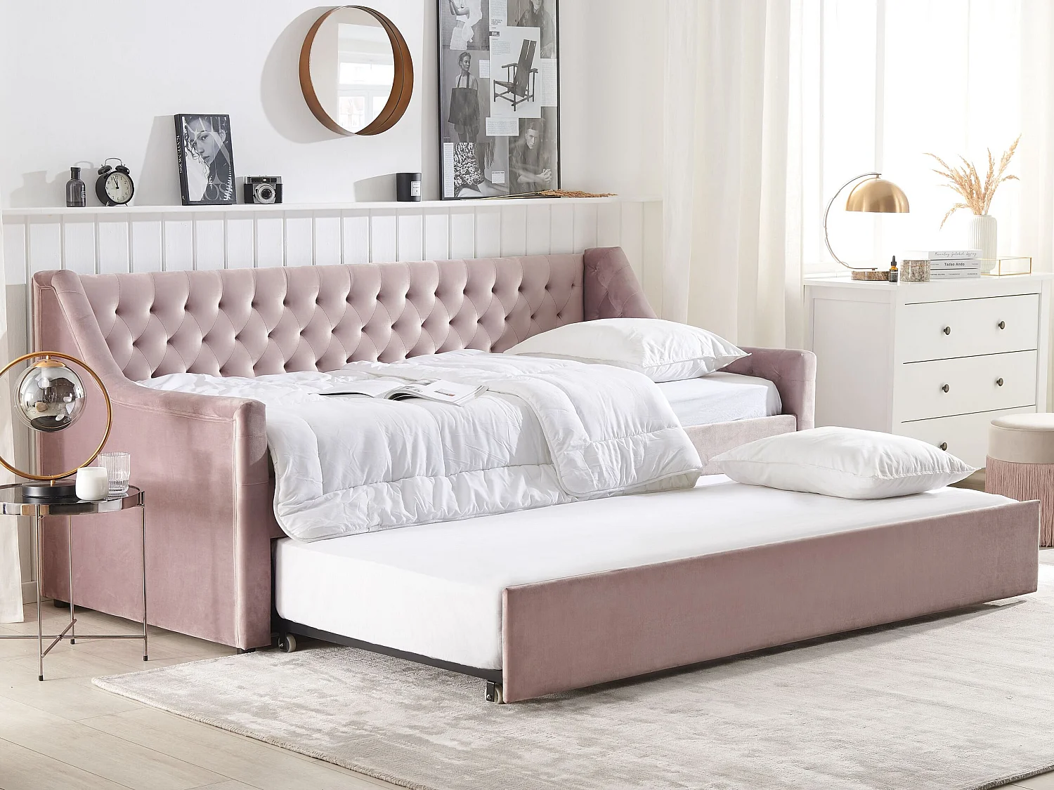 Onderschuifbed Fluweel MONTARGIS 90 x 200 cm Roze