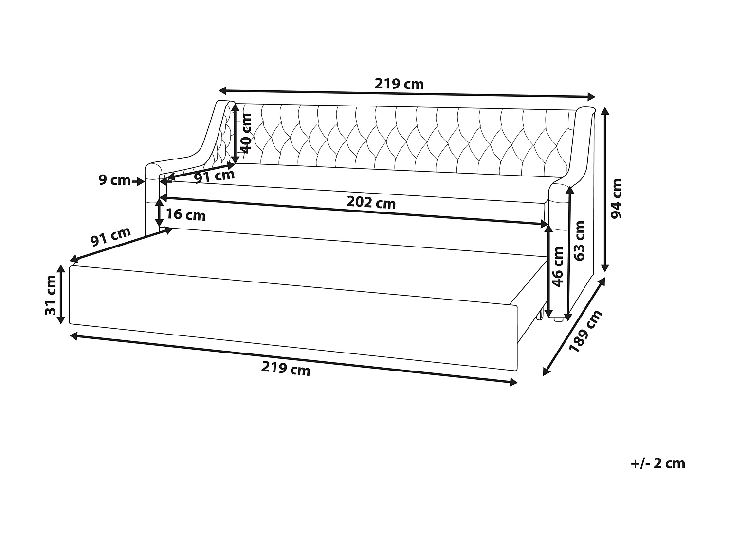Onderschuifbed Fluweel MONTARGIS 90 x 200 cm Roze